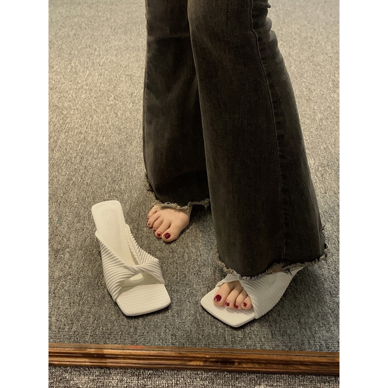 Dép dây xoắn cao gót đế trụ mõm vuông đế 3cm