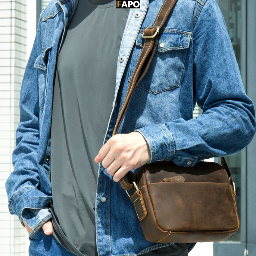 Túi Đeo Chéo Full Da Bò Nam Bản Chữ Nhật, Đeo Vai lịch Lãm