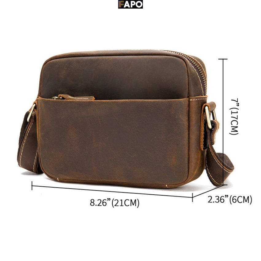 Túi Đeo Chéo Full Da Bò Nam Bản Chữ Nhật, Đeo Vai lịch Lãm