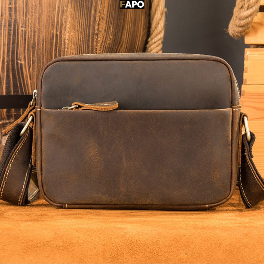 Túi Đeo Chéo Full Da Bò Nam Bản Chữ Nhật, Đeo Vai lịch Lãm