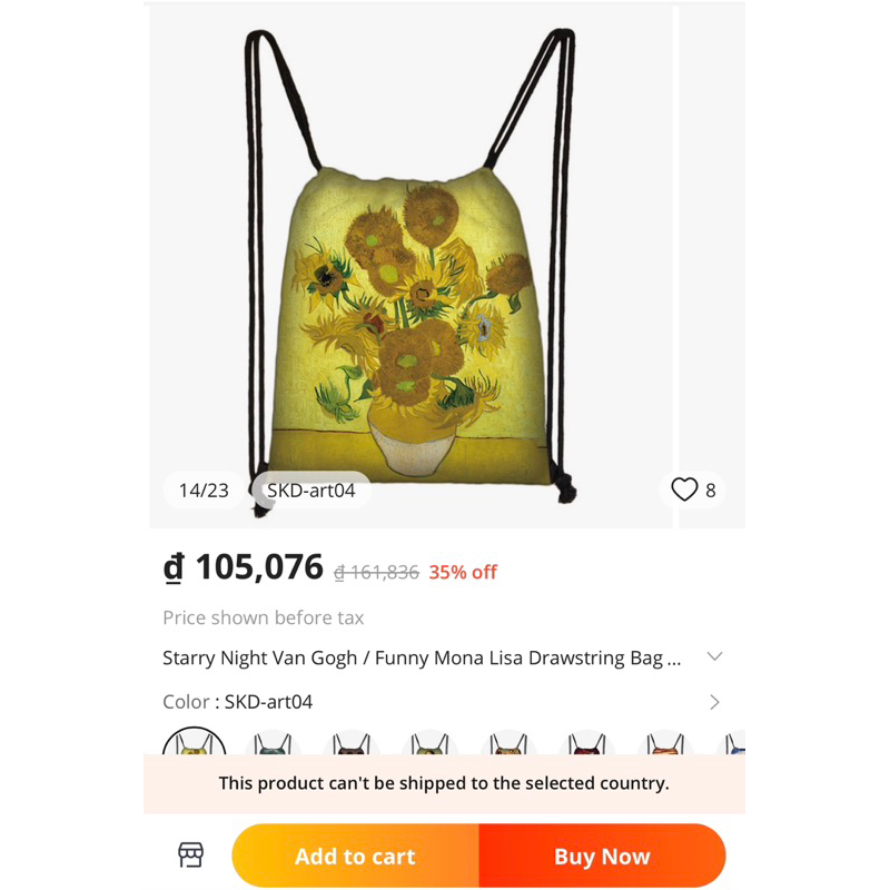 Mới về! Balo dây rút xuất dư Hà Lan, in tác phẩm hoạ sĩ lừng danh Van gogh