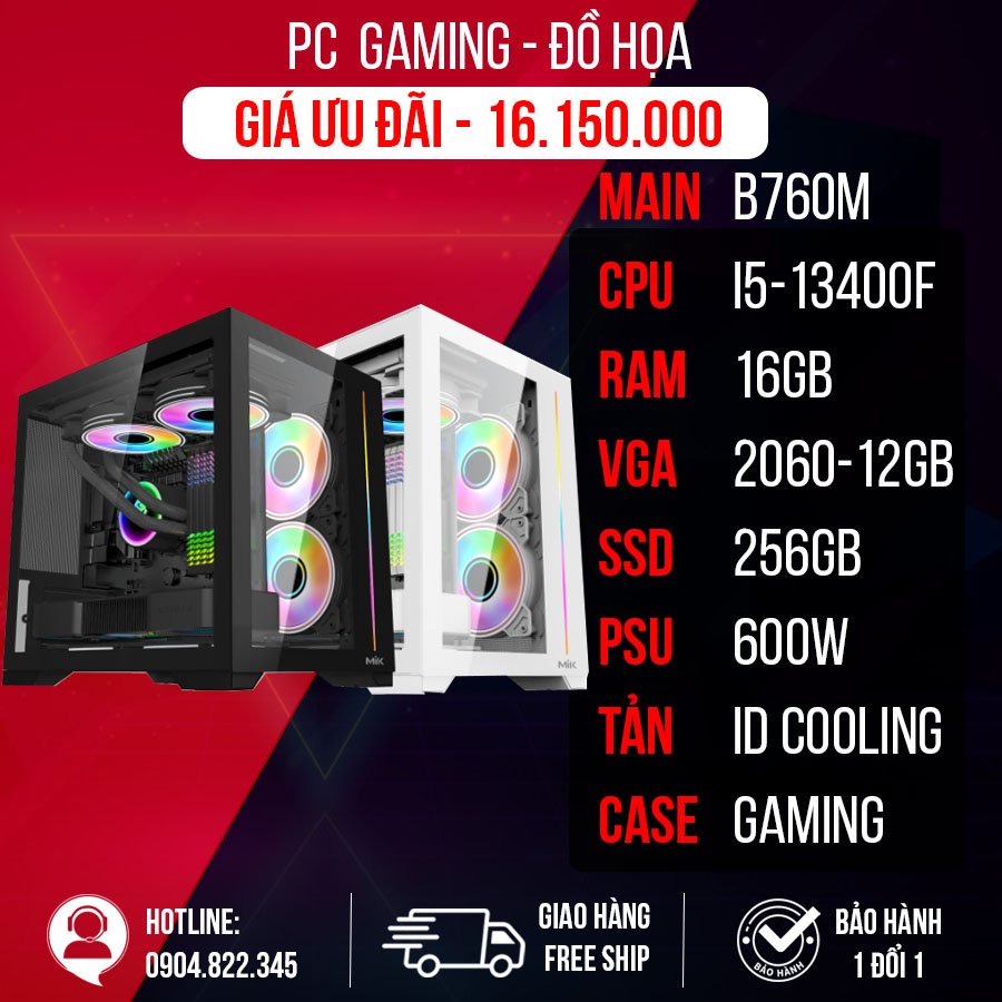 Bộ PC Gaming B760 | I5 13400F | RTX 2060 12GB | RAM 16GB | ID Cooling 240XT GIÁ SIÊU SỐC Mới 100% Bảo hành 36 chính hãng