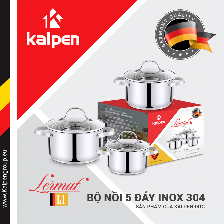 Bộ nồi inox 304 cao cấp 5 đáy Kalpen Lermat L1