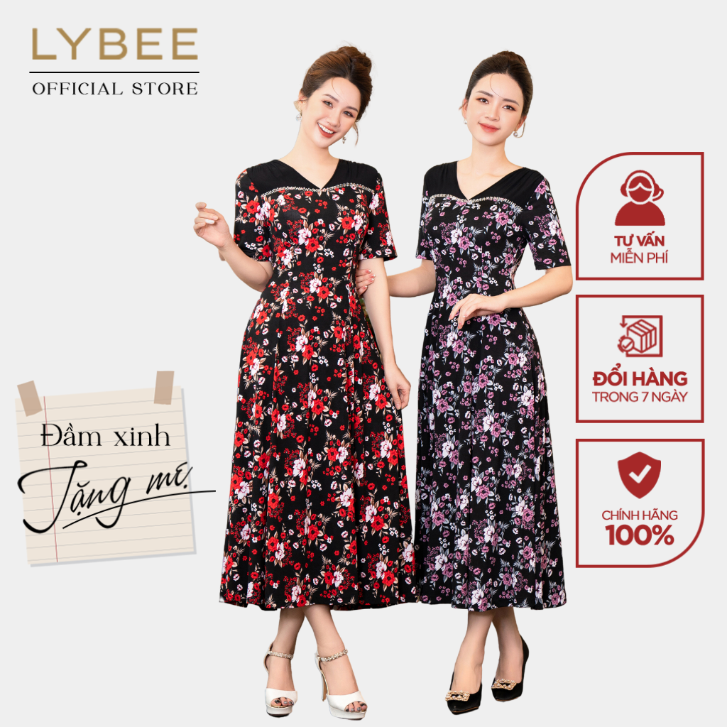 Váy trung niên thiết kế LYBEE LVV050 che khuyết điểm cực tốt đi chơi dự tiệc cho mẹ