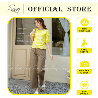 Sono - quần dài chất liệu linen màu ghi linen tưng ống suông