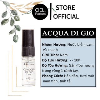Nước hoa nam CL ACQUA DI GIO Edt chính hãng CIEL Parfum 3ml phong cách hấp dẫn, tươi mát, nam tính CP09
