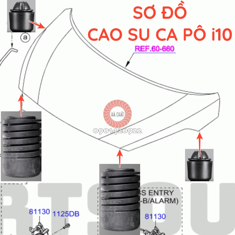 Cao su giảm chấn ca pô Hyundai i10 - Nhập khẩu chính hãng HYUNDAI MOBIS Hàn Quốc; Bảo hành 100% là hàng xịn chính hãng