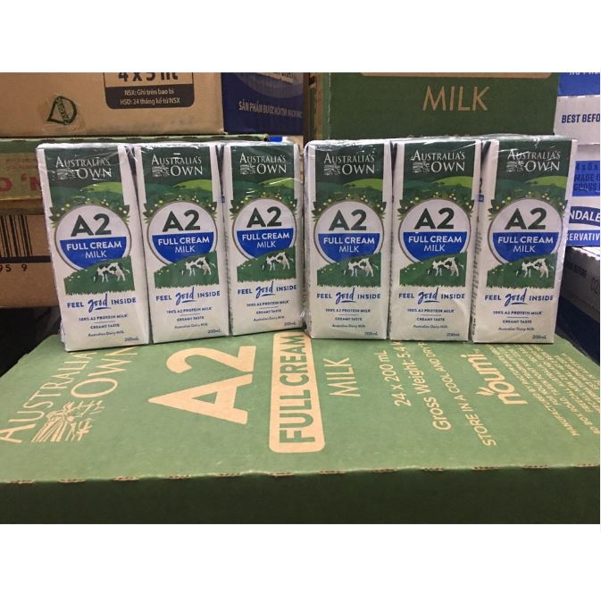 Thùng 24 Hộp Sữa Tươi Nguyên Kem A2 ÚC Australia's Own 200ml. Date 08/2024