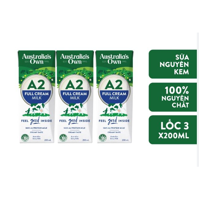 Thùng 24 Hộp Sữa Tươi Nguyên Kem A2 ÚC Australia's Own 200ml. Date 08/2024