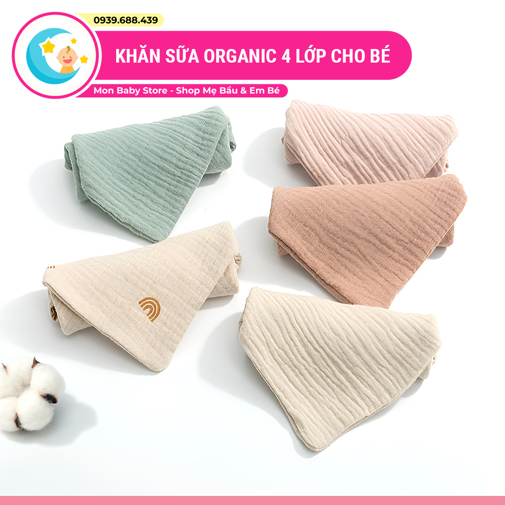 Khăn sữa cho bé 4 lớp set 5 cái, chất liệu organic mềm mại an toàn, khăn xô sữa cho bé cao cấp siêu mềm thấm hút tốt