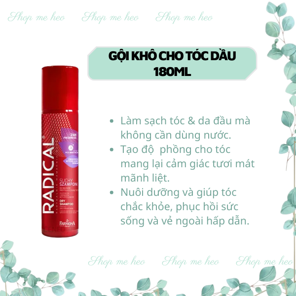 Dầu gội khô dành cho tóc mỏng, yếu, dễ gãy rụng RADICAL MED 180ml, gội khô giúp kiềm dầu, tạo phồng cho tóc
