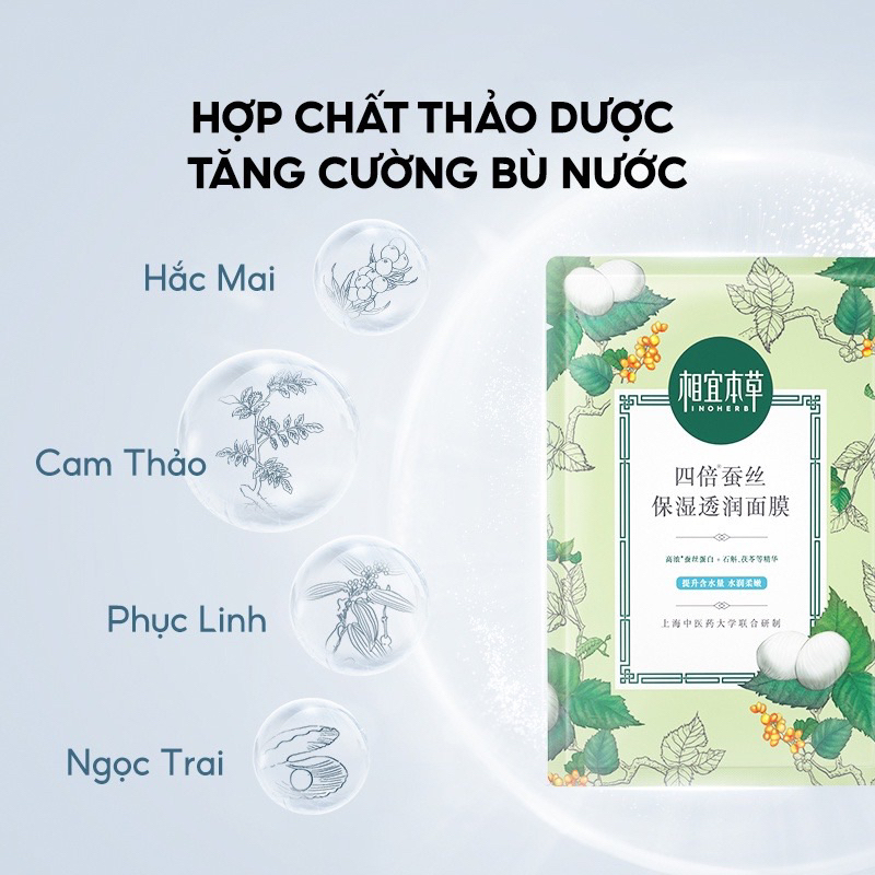 Mặt nạ lụa đông y thảo dược cao cấp INOHERB hoa sen và tơ tằm siêu cấp ẩm và làm trắng da