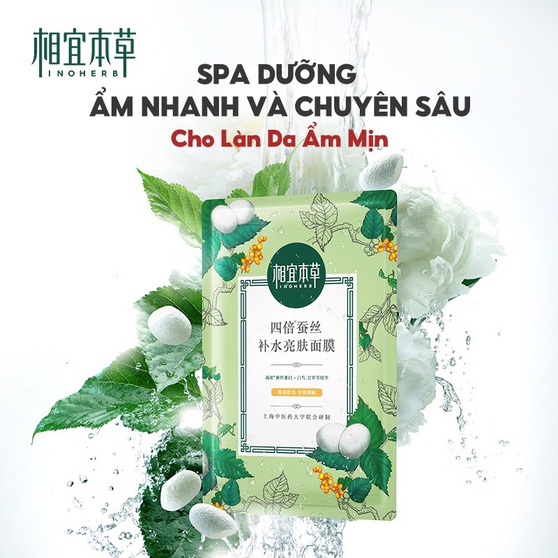 Mặt nạ lụa đông y thảo dược cao cấp INOHERB hoa sen và tơ tằm siêu cấp ẩm và làm trắng da