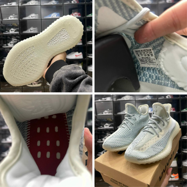 Giày Yz 350 V2 Cloud White, Yz 350 Trắng Xanh - Than.Shoes