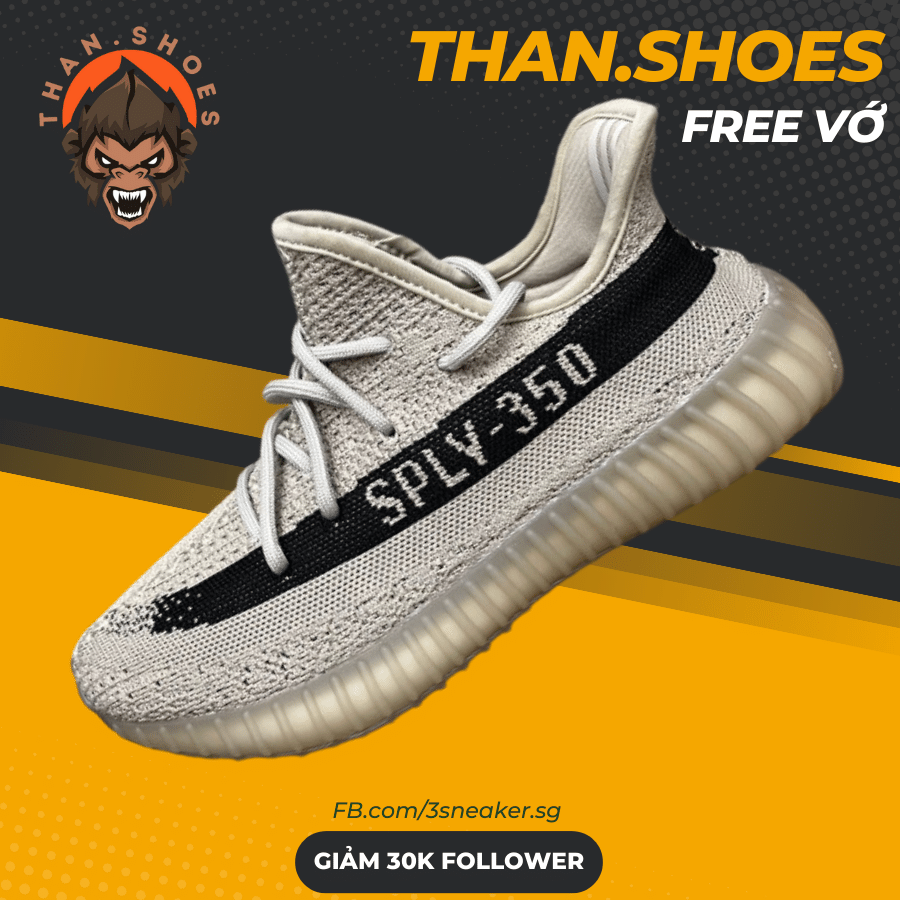 Giày Yz350 Slate, Yz 350 Kem Kẻ Đen Hàng Cao Cấp Đế Nén Hạt Chuẩn - Than.Shoes