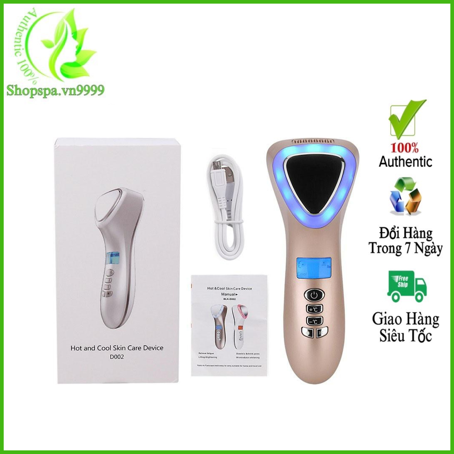Búa điện di nóng lạnh massage ion, Búa điện di mini D002 ánh sáng sinh học có rung massage