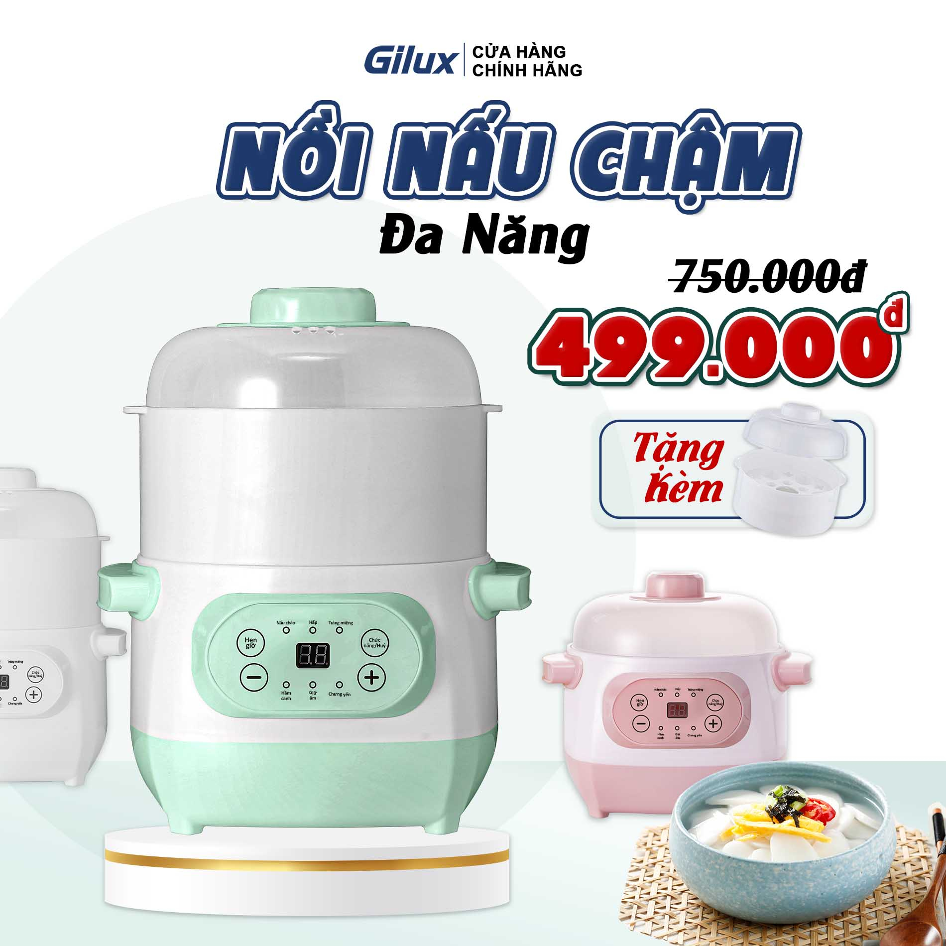 Nồi Nấu Cháo Chậm Gilux 1L Chính Hãng 6 Chức Năng, Nồi Nấu Chậm - Chưng Yến - Hấp - Tráng Miệng - Hầm - Giữ ấm