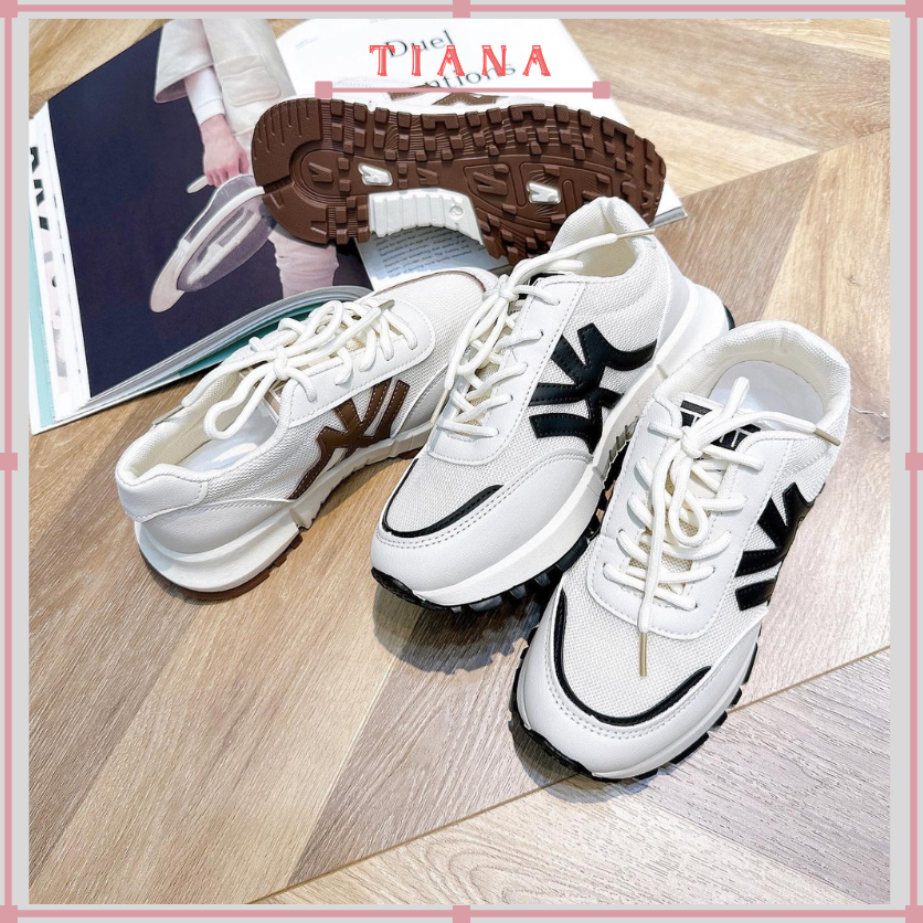 Giày Bata MLB/Ny trắng kem phối đế bánh mì cao 5cm nữ, Sneaker trắng thêu chữ họa tiết NY xịn đẹp hàng cao cấp