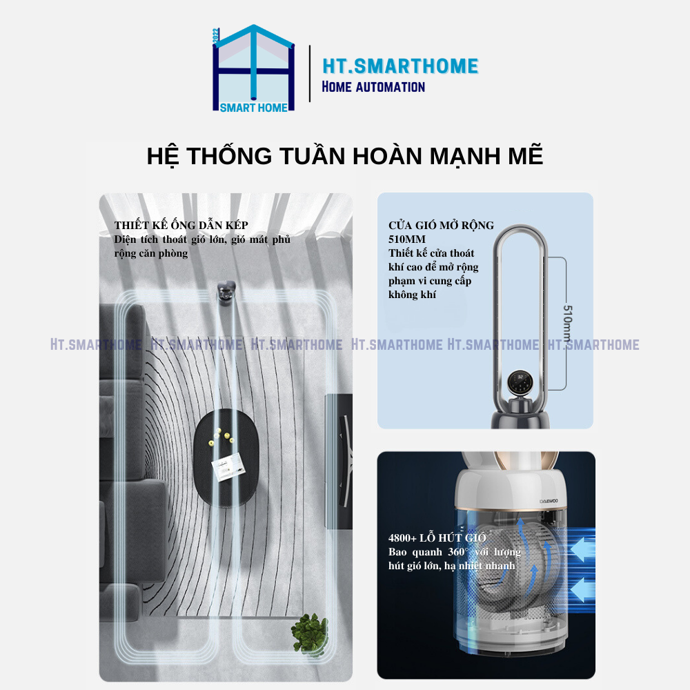 Quạt hơi nước không cánh, máy lọc không khí Daewoo AM06 - Hệ thống làm mát hơi nước 32 cấp độ gió