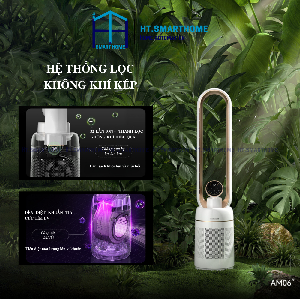 Quạt hơi nước không cánh, máy lọc không khí Daewoo AM06 - Hệ thống làm mát hơi nước 32 cấp độ gió