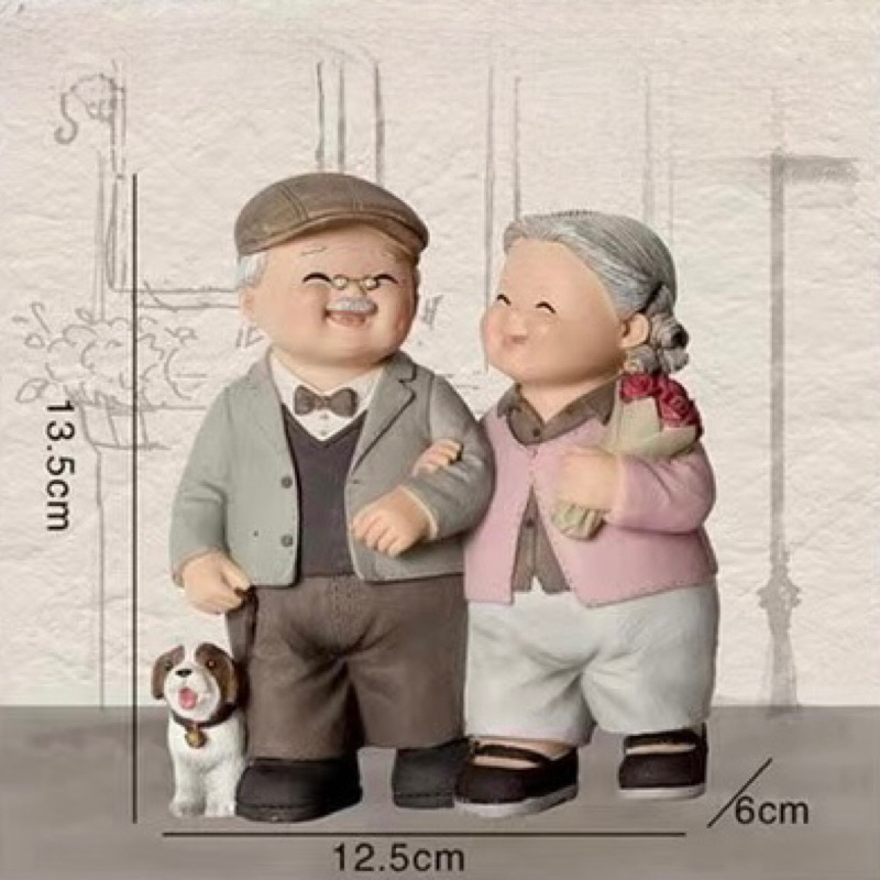 Tượng ông bà hạnh phúc decor trang trí bánh kem, đọc sách, đi dạo - Tượng trang trí nhà cửa phòng khách phòng ngủ