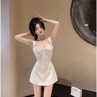 Dorée - đầm hai dây form chữ a phối ren nơ ngực