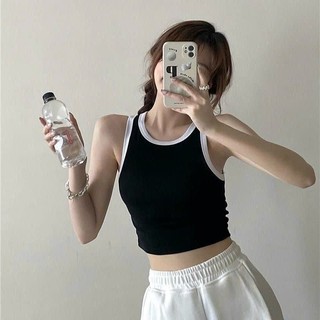 Áo ba lỗ croptop thun gân áo croptop ba lỗ len tăm phối viền, phom 36-50 ký vừa