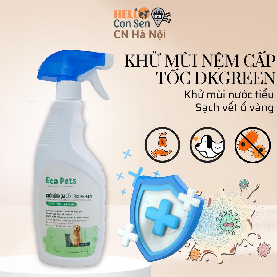 Chai tẩy rửa đa năng DKGREEN ECOPETS - xịt lau nệm, khử mùi cấp tốc,khử vết ố vàng – 500ml