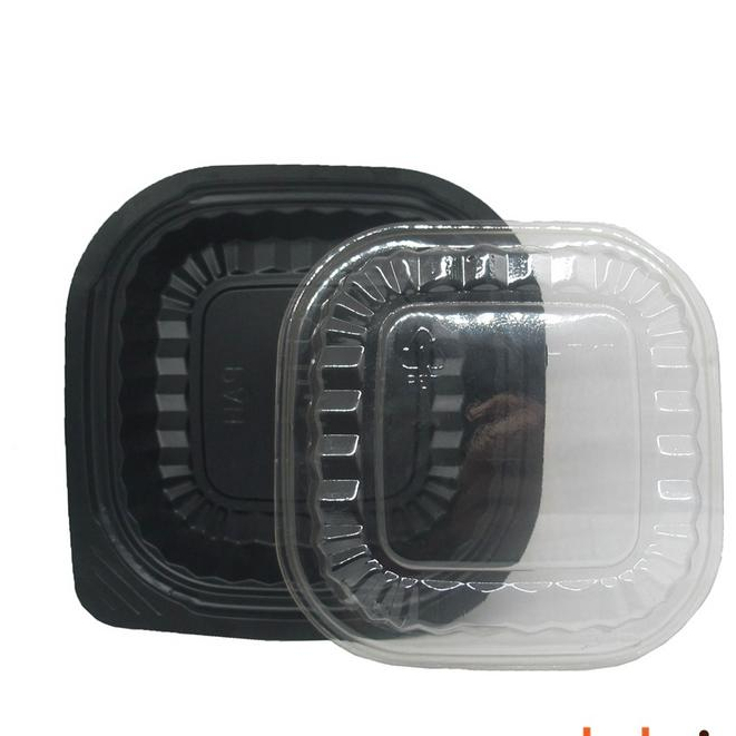 Hộp Nhựa HT12 Vuông, Đế Đen Đựng Bánh, Thực Phẩm Set 50c