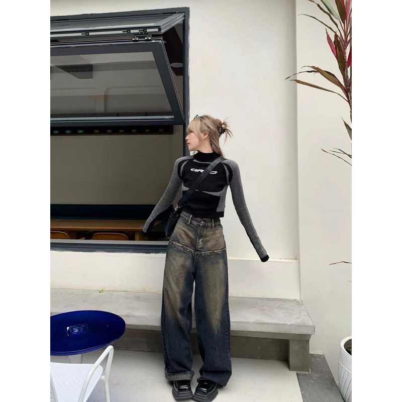 TKLIHN Quần da ống Loe ULZZANG hot FASHIONITA cá tính Quần JEANS loang màu HOT TREND 2023 phong cách đường phố