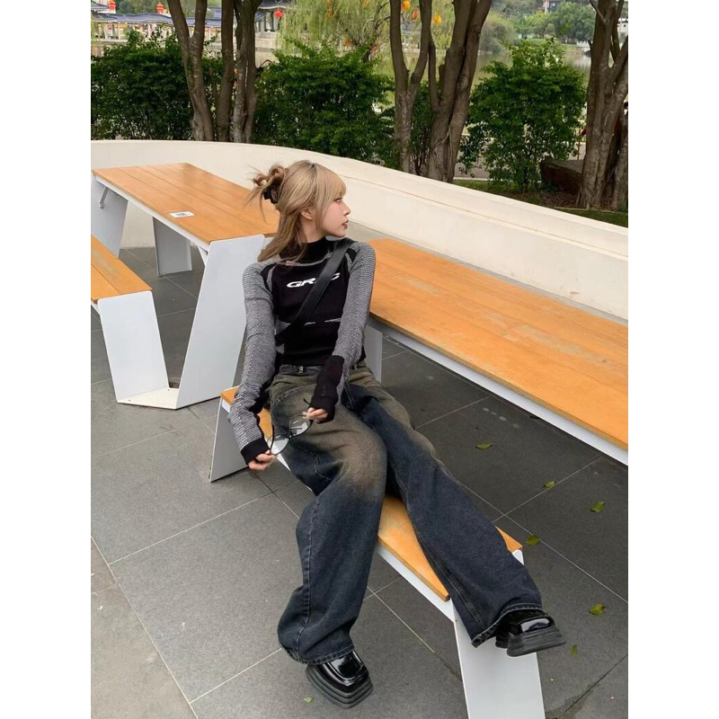 TKLIHN Quần da ống Loe ULZZANG hot FASHIONITA cá tính Quần JEANS loang màu HOT TREND 2023 phong cách đường phố