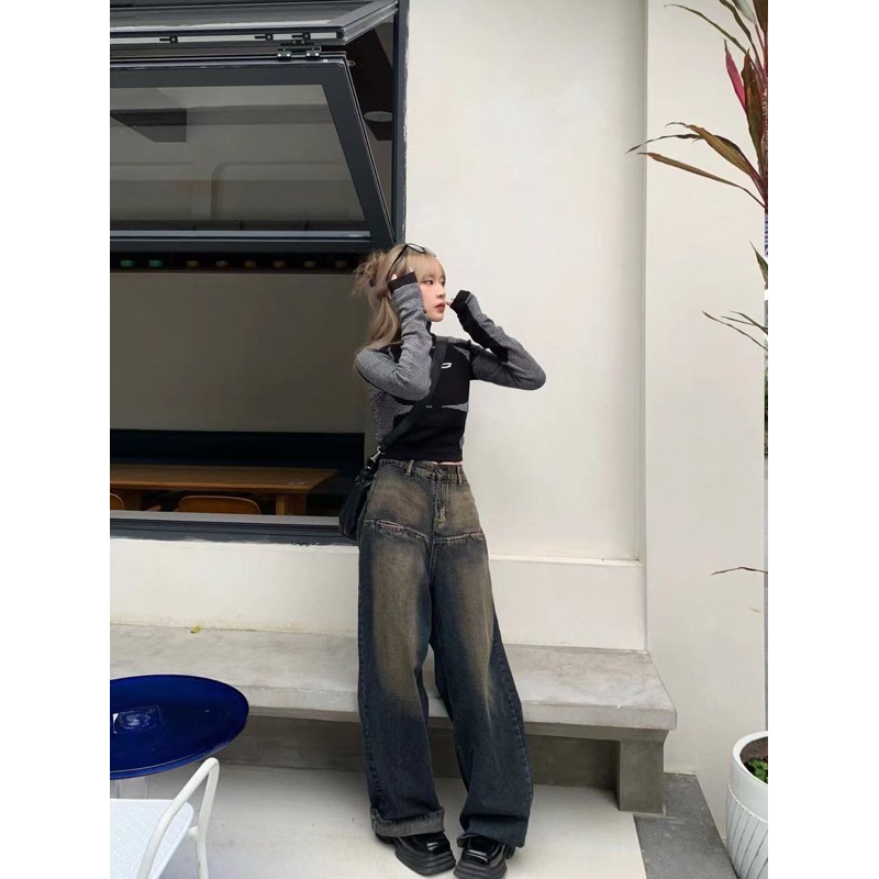 TKLIHN Quần da ống Loe ULZZANG hot FASHIONITA cá tính Quần JEANS loang màu HOT TREND 2023 phong cách đường phố