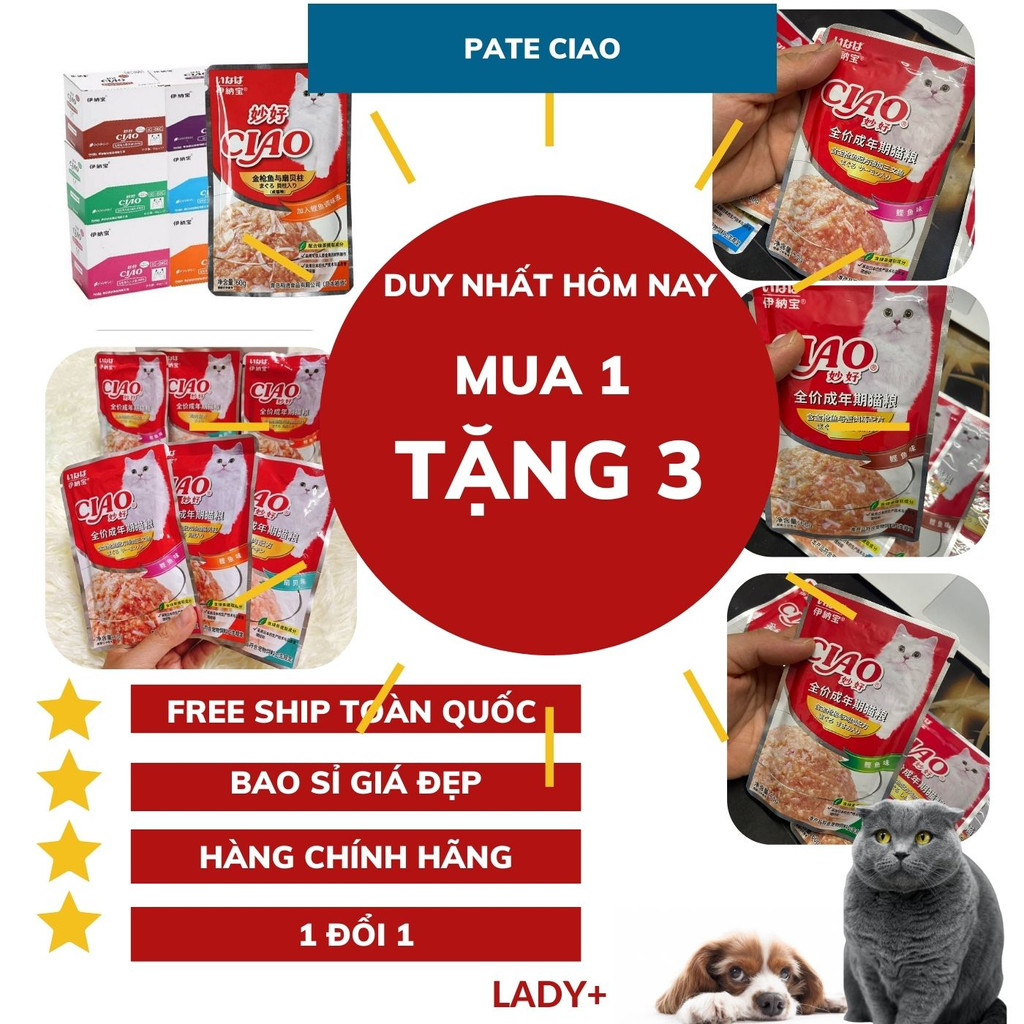 Pate cho mèo Ciao gói 60g mix tổng hợp 7 vị - Hàng đảm bảo nhập khẩu chính hãng
