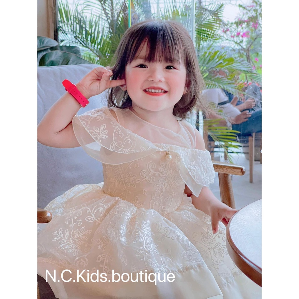Váy đầm công chúa trẻ em mùa hè cho bé gái chất liệu ren màu trắng từ 10-16kg