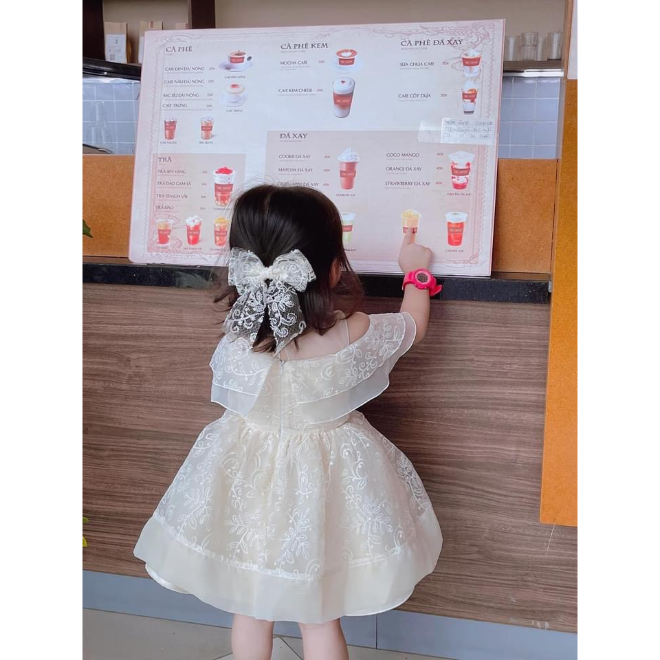 Váy đầm công chúa trẻ em mùa hè cho bé gái chất liệu ren màu trắng từ 10-16kg