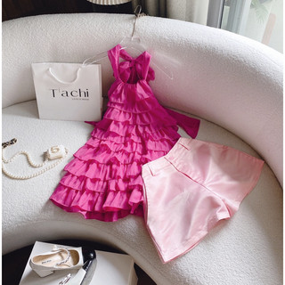 SET ÁO HỒNG BÈO TẦNG CỔ YẾM SHORT💕