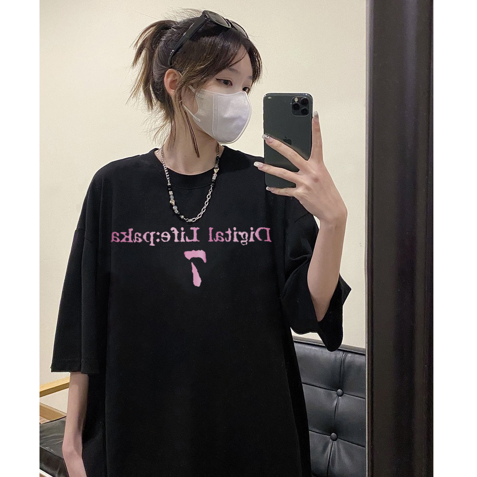 FOCUS Áo phông nữ đen vintage NO.7 Pattern thời trang nữ áo bigsize unisex ulzzang 100% cotton