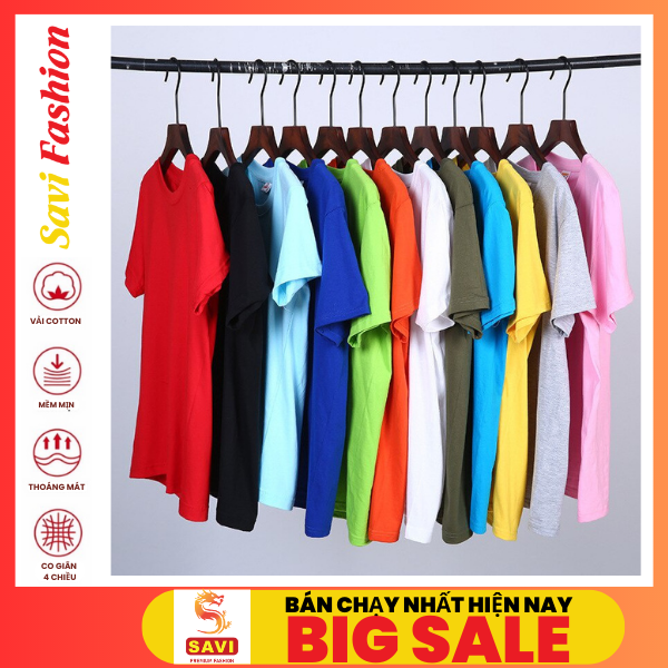 Áo Thun Trơn Cổ Tròn Ngắn Tay SAVI FASHION Nhiều Màu Nam Nữ Oversize Vải Cotton Giá Rẻ Mềm Mịn, Thoáng Mát, Co Giãn Tốt