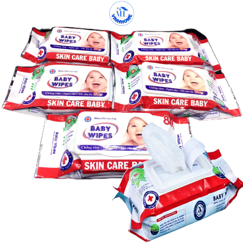 Khăn ướt Baby Wipes Không Cồn, Gói 80 Khăn/80g , Khăn Ướt Không Cồn Dành Cho Bà Mẹ Và Trẻ Em
