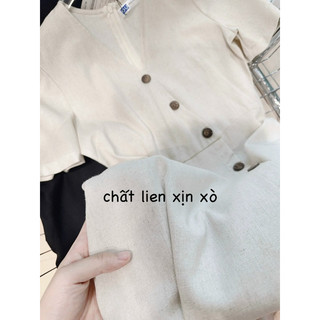 Váy cổ V cúc dừa lien chất mát lịm