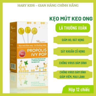 Kẹo mút keo ong, kẹo ngậm ho Happy Vitamin tốt cho bé bị ho, viêm họng, khản tiếng hộp 12 chiếc