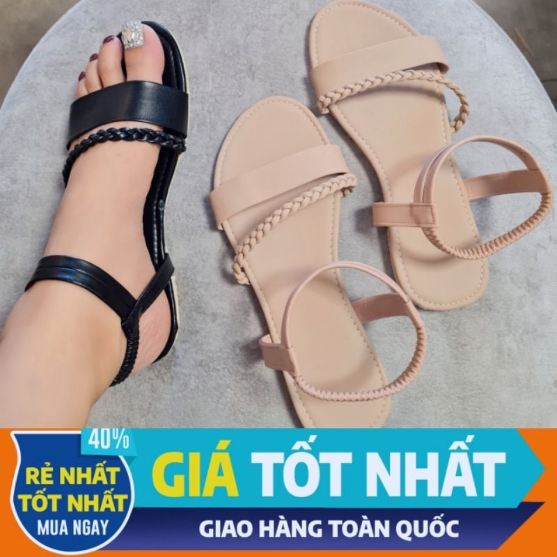 SANDAL NỮ quai hậu đế bệt - dây mảnh quai ngang thắt bím - thời trang học sinh _đi biển _caphe