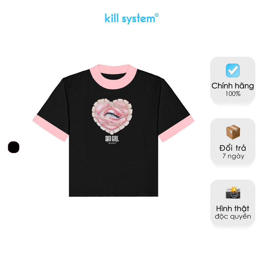 Áo thun Kill System form fit Sad girl màu đen viền tay chất vải cotton