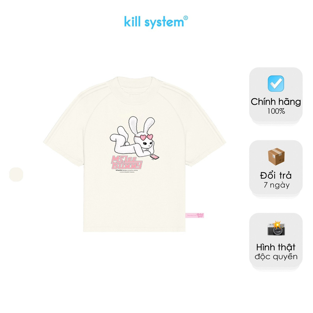 Áo thun form fit Killsystem Ms Lee Bunny màu kem chất vải cotton