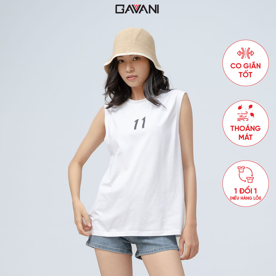 Áo thun nữ tank top, cổ tròn Gavani akh eleven