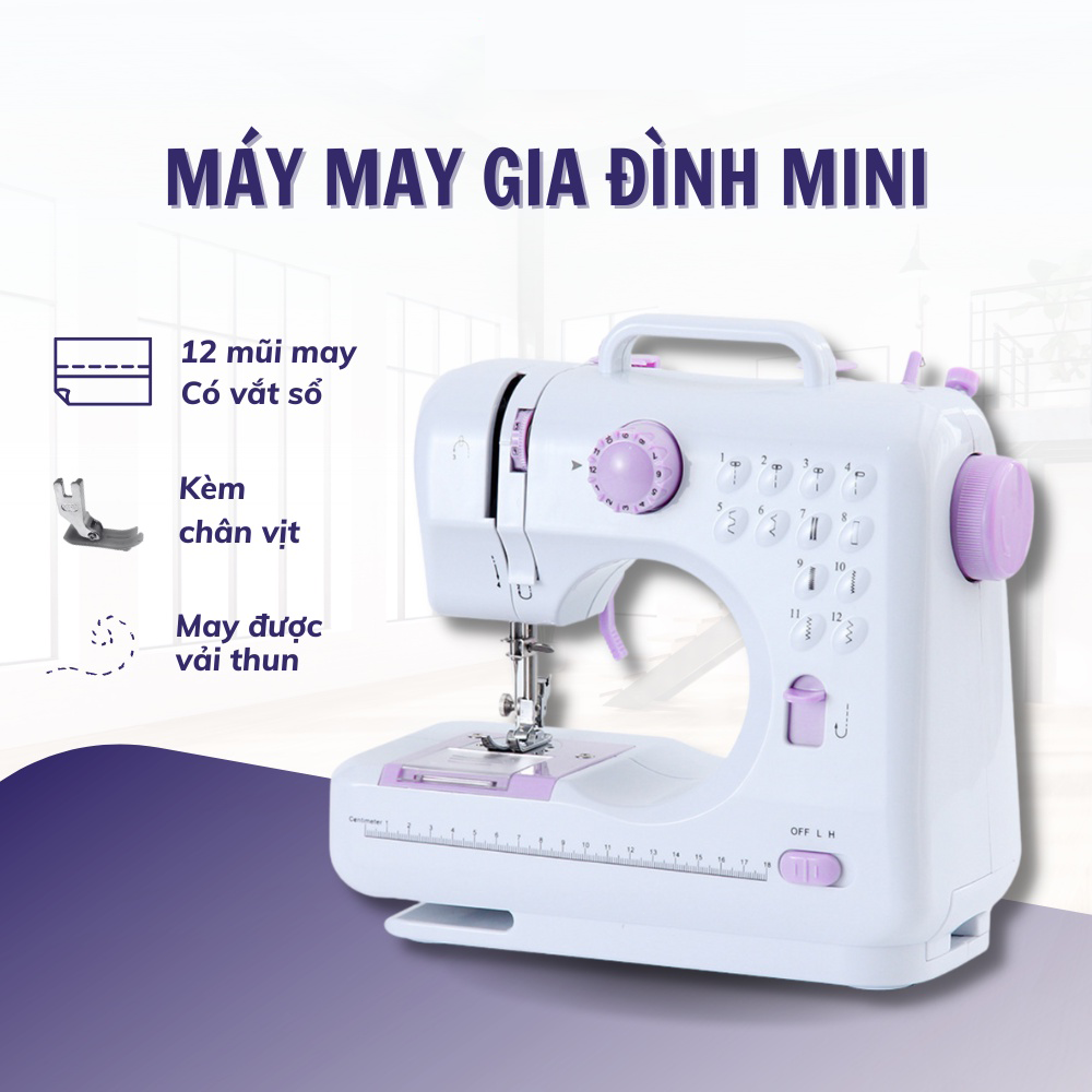 Máy may mini gia đình với 12 Đường May SM505, Có Vắt Sổ,May Được Vải Thun Kèm Chân Vịt，Để Bàn Tiện Lợi Bảo Hành 12 Tháng