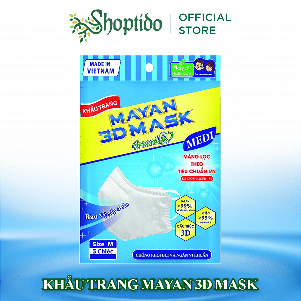 Khẩu trang 3d MAYAN mask Pm 2.5 Medi, màng lọc N95 người lớn trẻ em NPP Shoptido