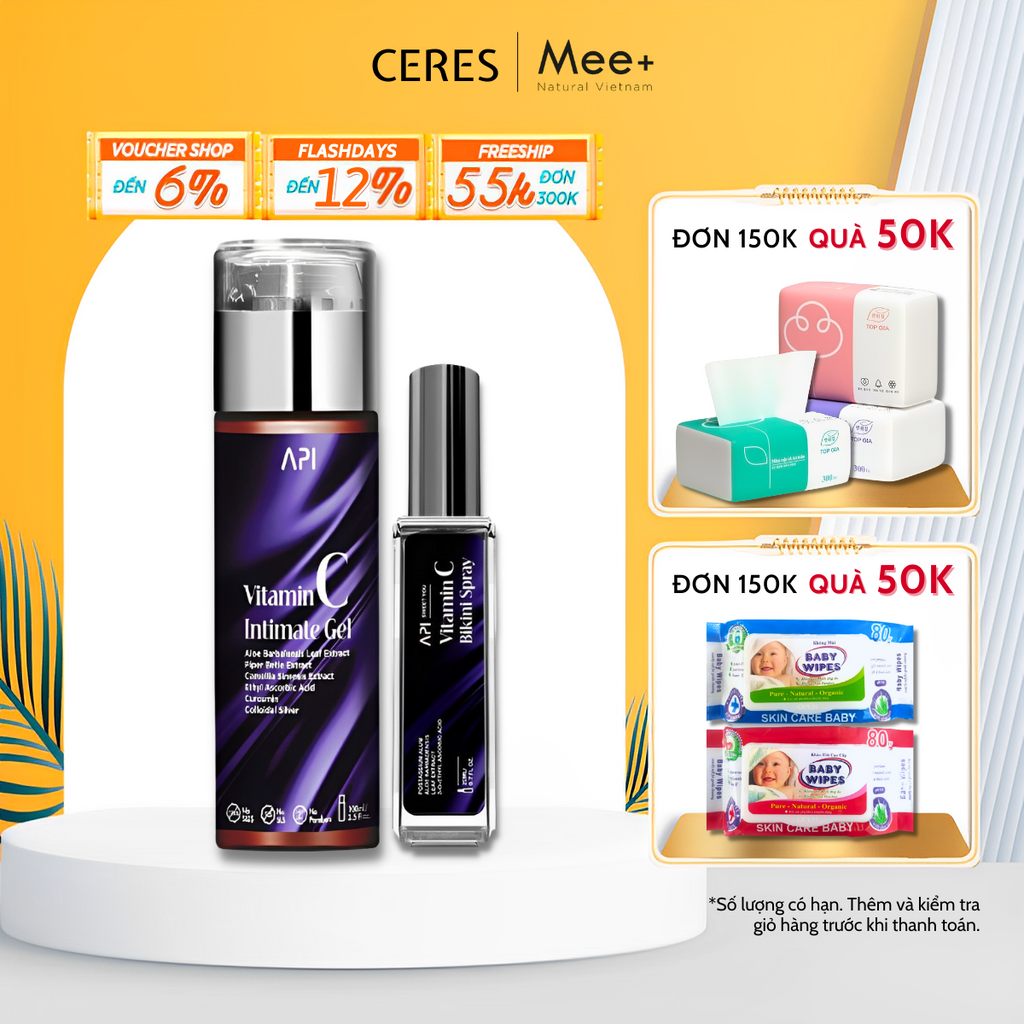 Bộ Đôi Nước Hoa Vùng Kín Nữ Api Xịt Thơm Bikini 20ml Và Gel Vệ Sinh Vùng Kín Api Kháng Khuẩn 100ml