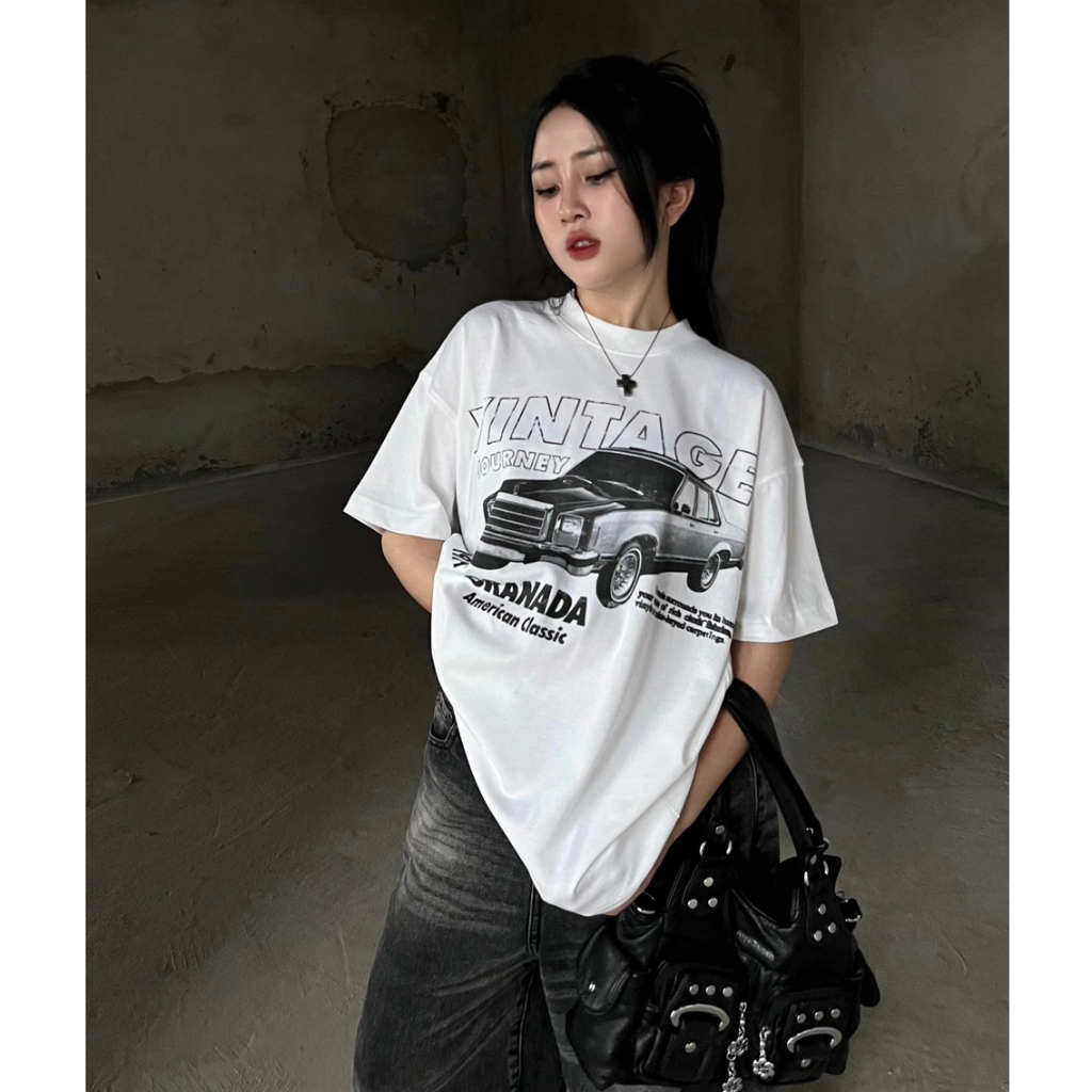 Áo thun Hidden Culture - VINTAGE CAR T-shirt - Form Boxy - White