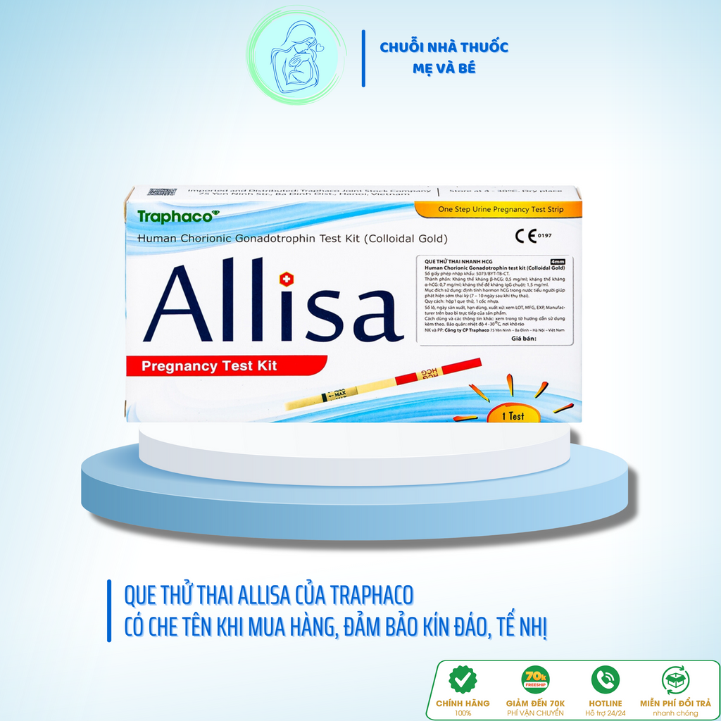 Que thử thai bản to 4mm Allisa của Traphaco - giao hàng kín đáo, che tên